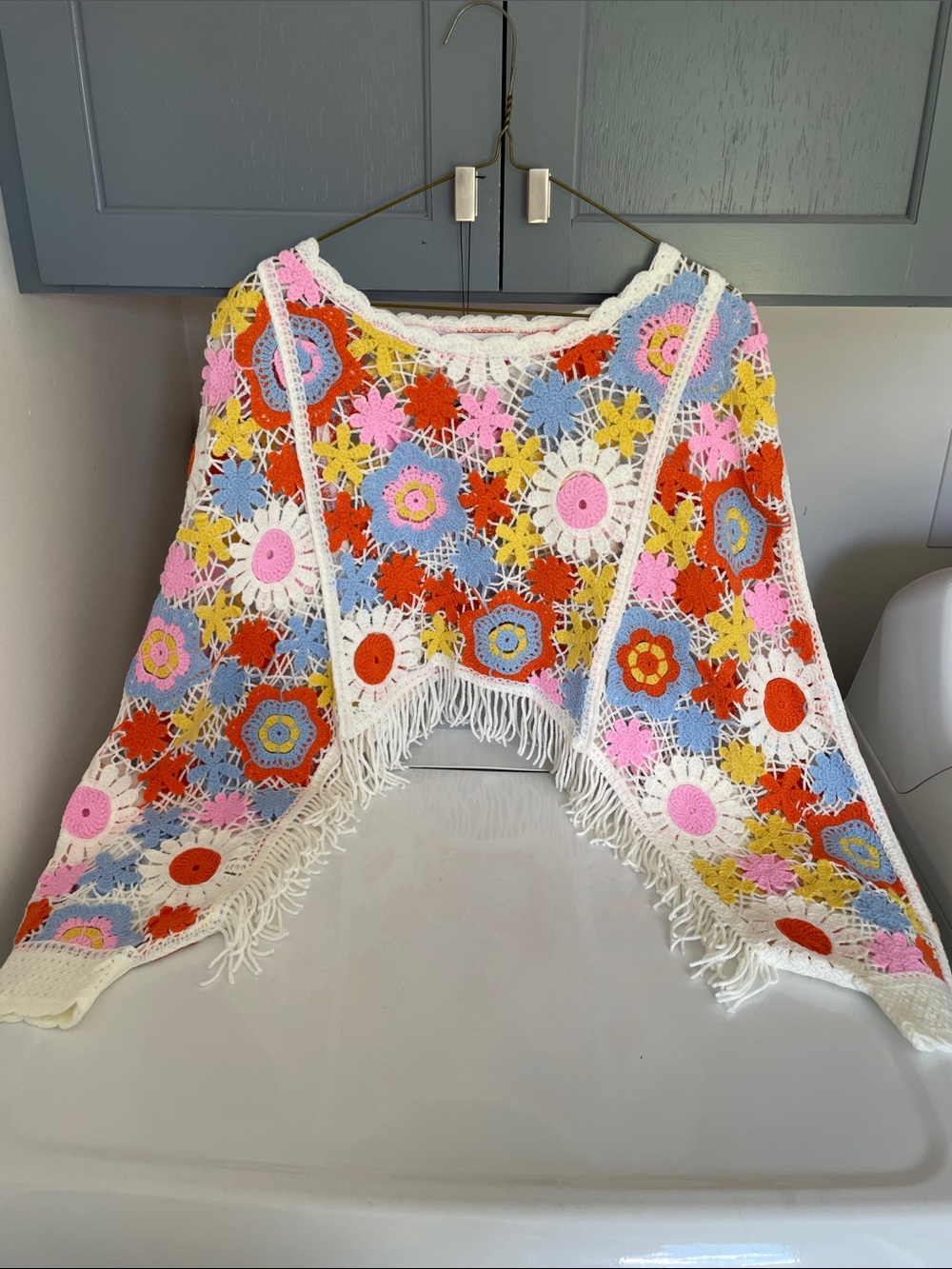 House of Harlow 1960 Crochet Fringe Poncho - White, Pink, Red, Blue, Yellow